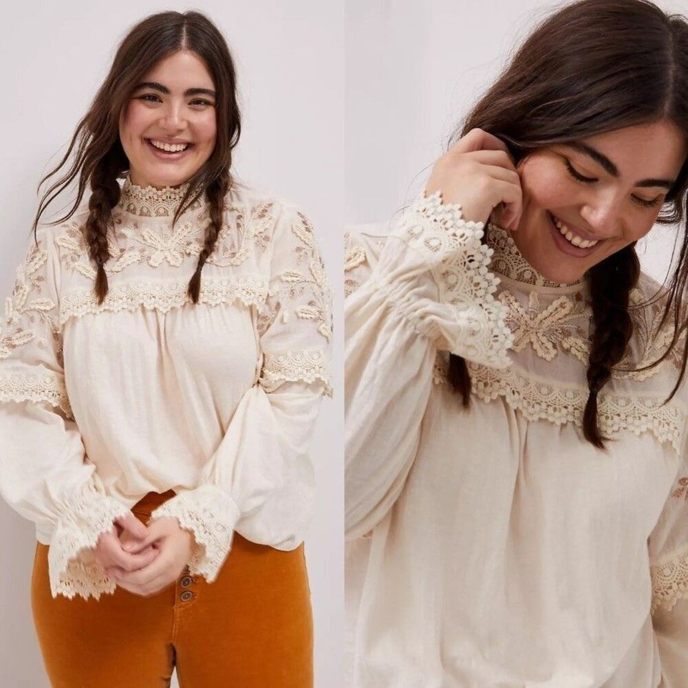Anthropologie Jemma Cream Crochet Lace Romantic Blouse Size M NEW - Picture 4 of 7